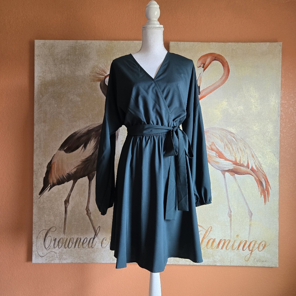 3/$25 NWOT Shein Curve Long Sleeve Mini Dress Surplice V Neck Forest Green 1XL